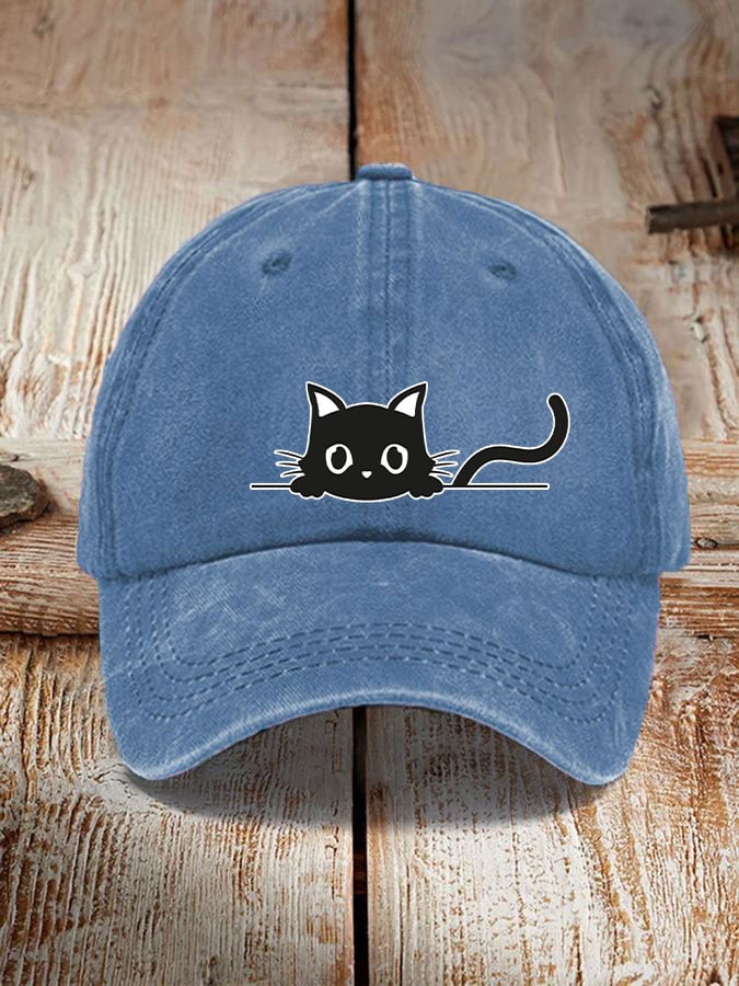 black cat print hat