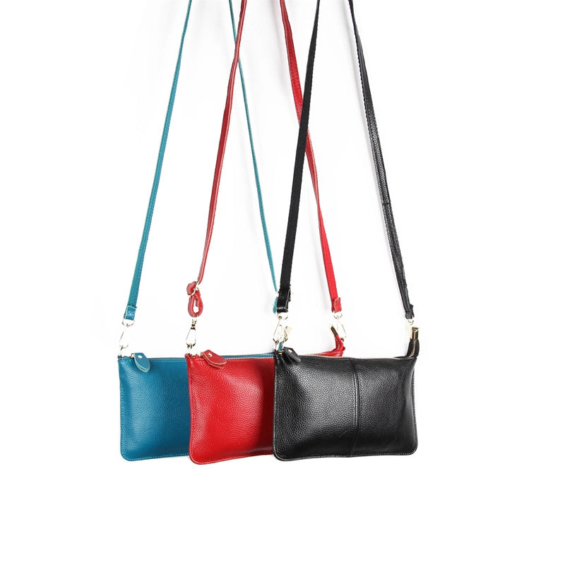 Small Leather Solid Color Fashion Zipper Envelope Bag Shoulder Bag