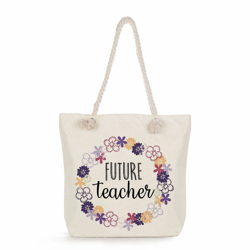Women's Cotton And Linen Letter Classic Style Square Zipper Tote Bag