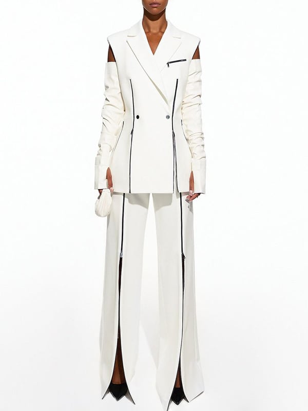 High Waisted Loose Contrast Color Solid Color Zipper Pants Trousers