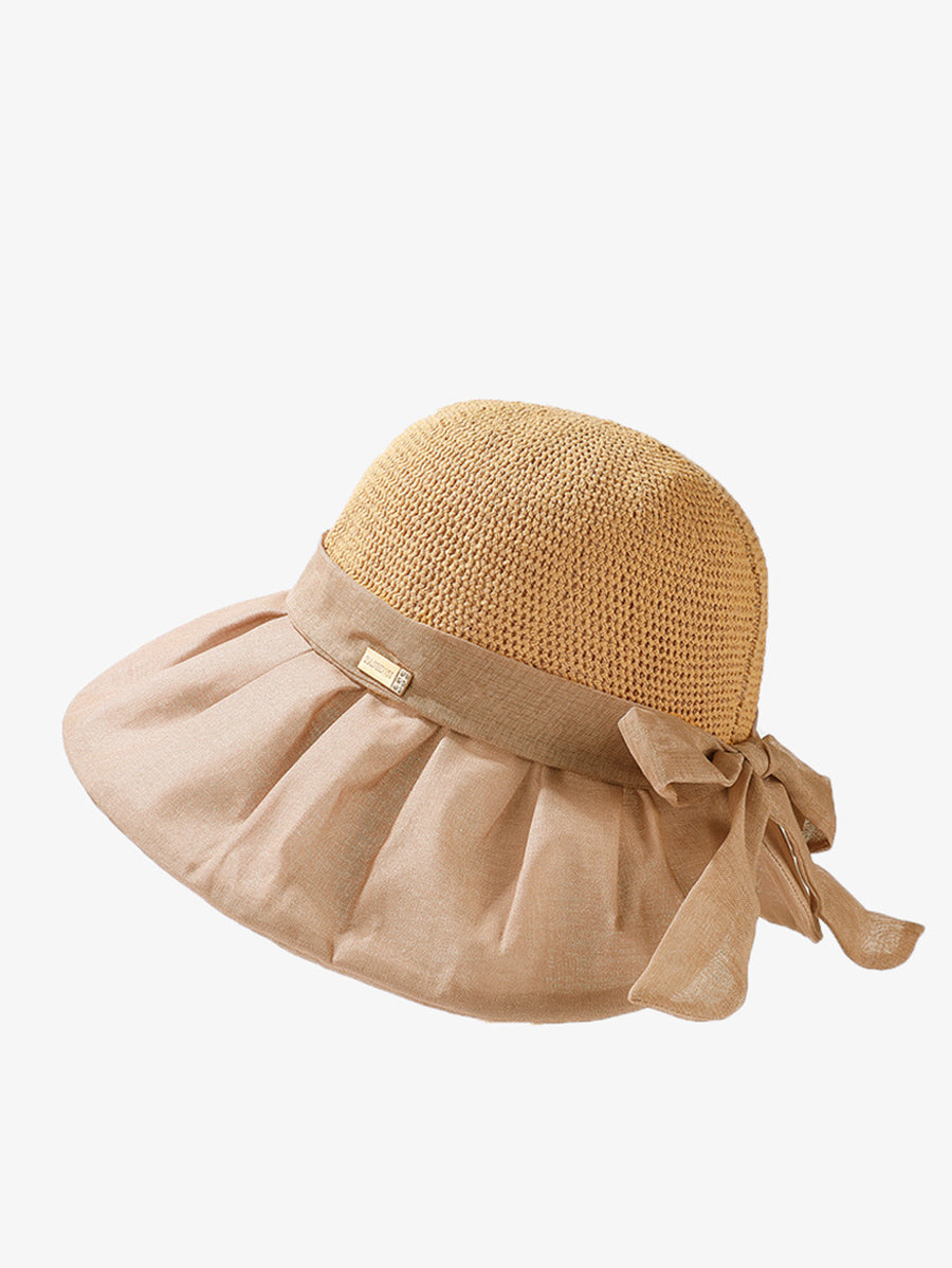 Women Casual Linen Straw Bowknot Sunproof Hat