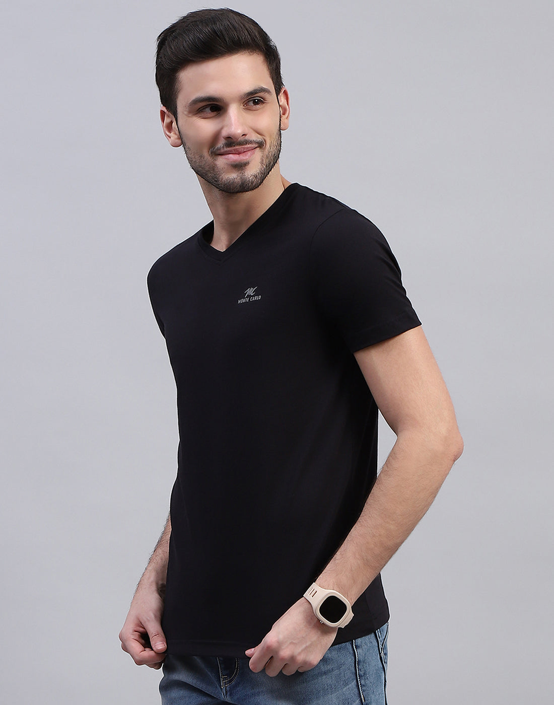 Men Black Solid V Neck Half Sleeve T-Shirt (Pack of 3)