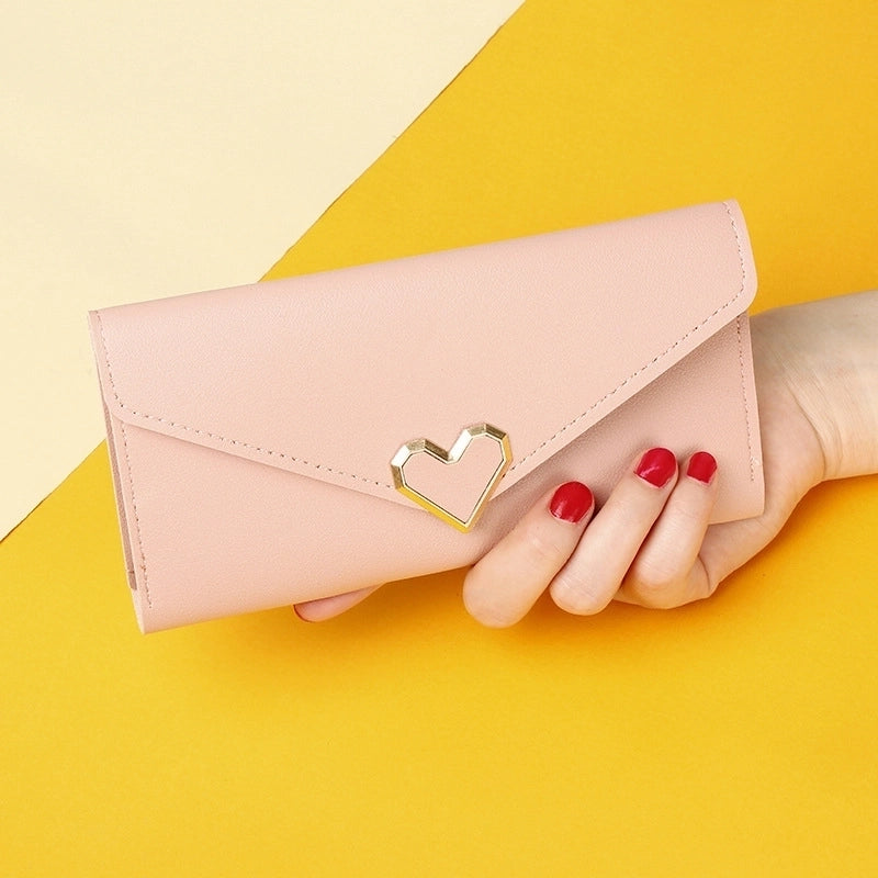 Women's Heart Shape Solid Color Pu Leather Zipper Buckle Wallets