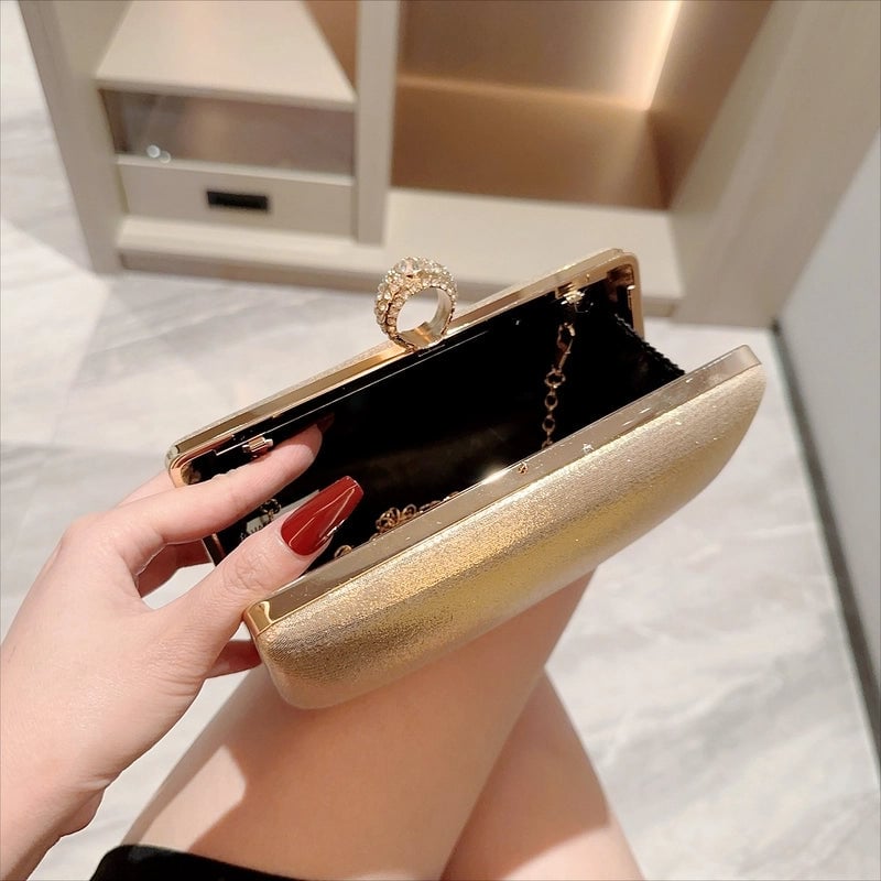 Gold Silver Pu Leather Solid Color Square Evening Bags