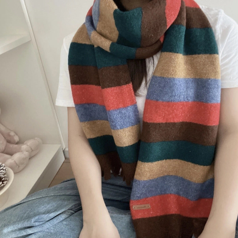 Women's Casual Minimalist Stripe Polyester Sheep Wool Scarf
