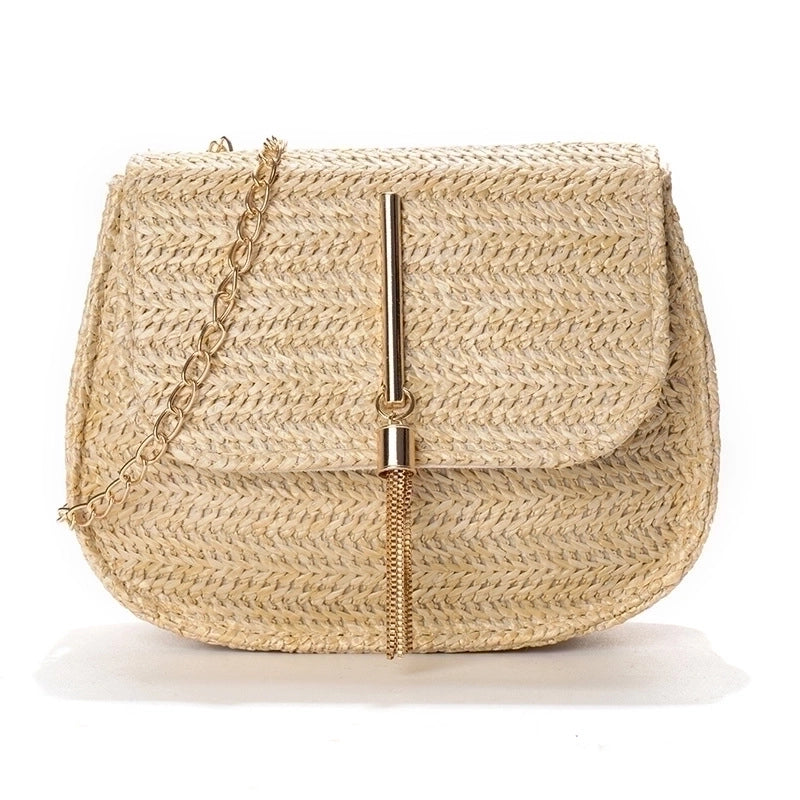 Women's Small Straw Solid Color Vacation Weave Shell Magnetic Buckle Lock Clasp Straw Bag