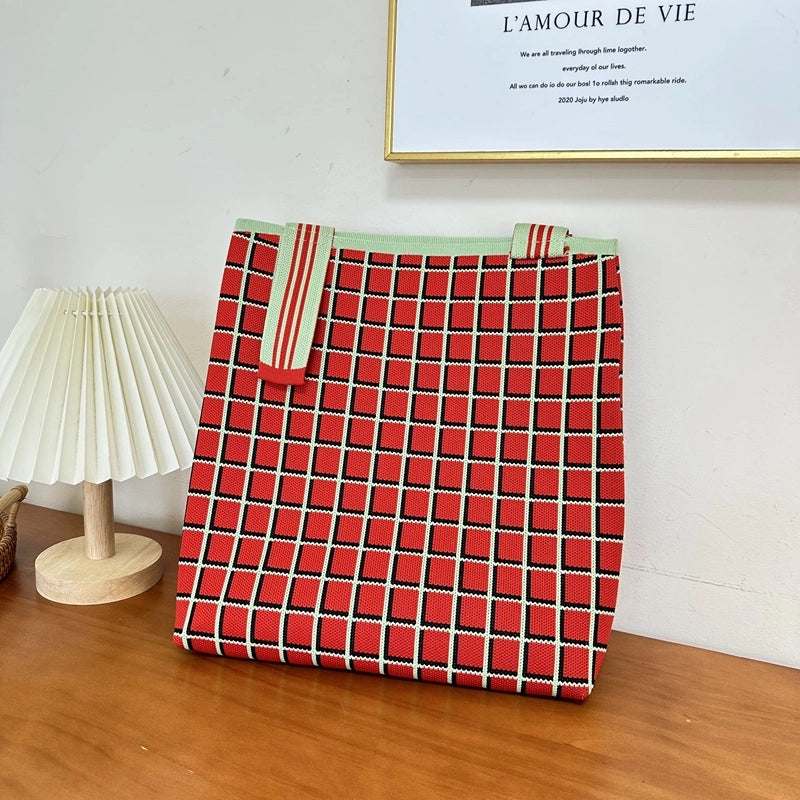 New Niche Retro Black And White Horizontal Solid Stripe Color Matching Shoulder Bag Practical Environmental Protection Portable Underarm Bag Women's Bag