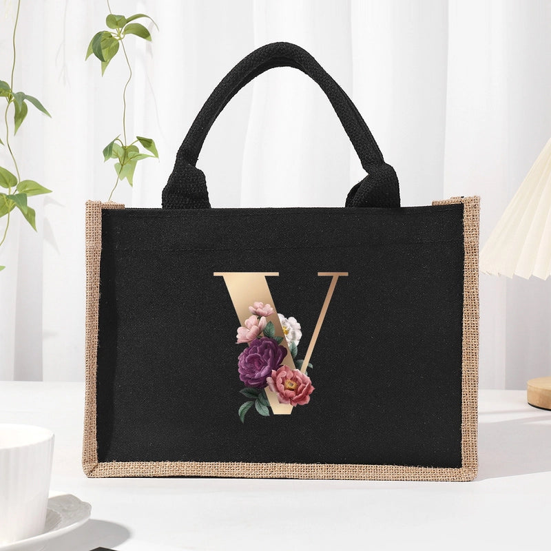Women's Medium Canvas Letter Basic Classic Style Open Shopping Bags