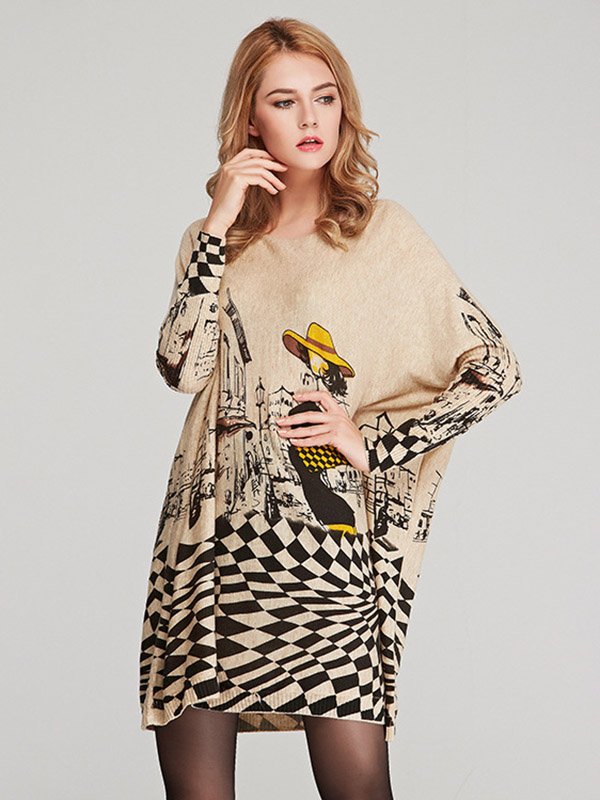 Vintage Loose Printed Split-Joint Sweater
