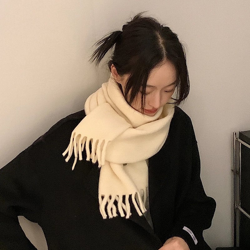 Women's Sweet Solid Color Fleece Scarf