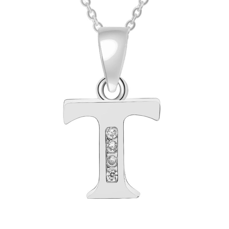 Minimalist Letter Copper Plating Inlay Zircon Pendant Necklace