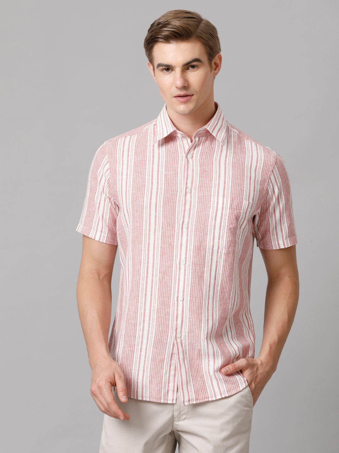 Men Striped Casual Pink Shirt (LUCIE)