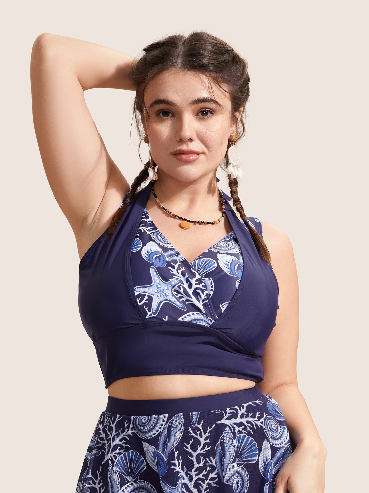 Marine Elements Patchwork Tie Knot Swim Top