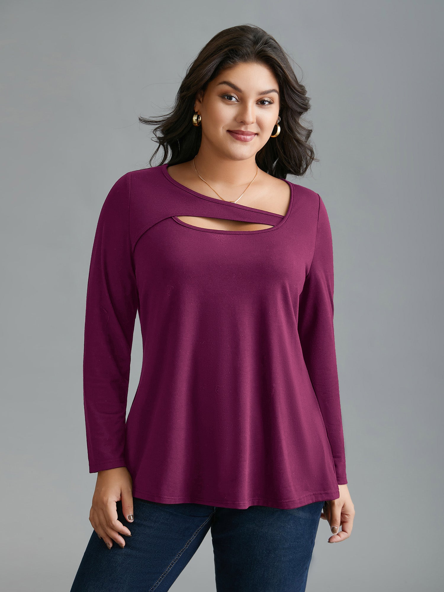 Asymmetrical Neckline Long Sleeve T-shirt