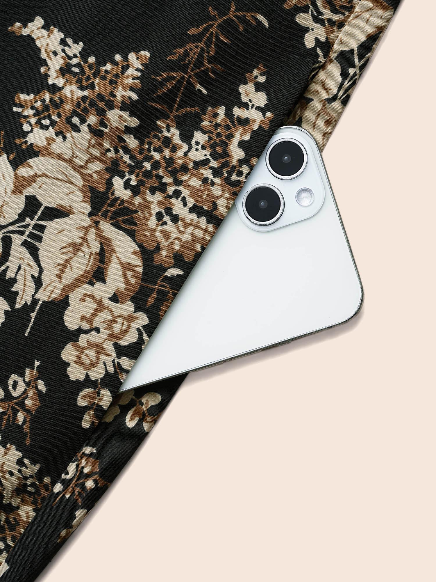 Floral Overlap Collar Shirred Midi Dress
