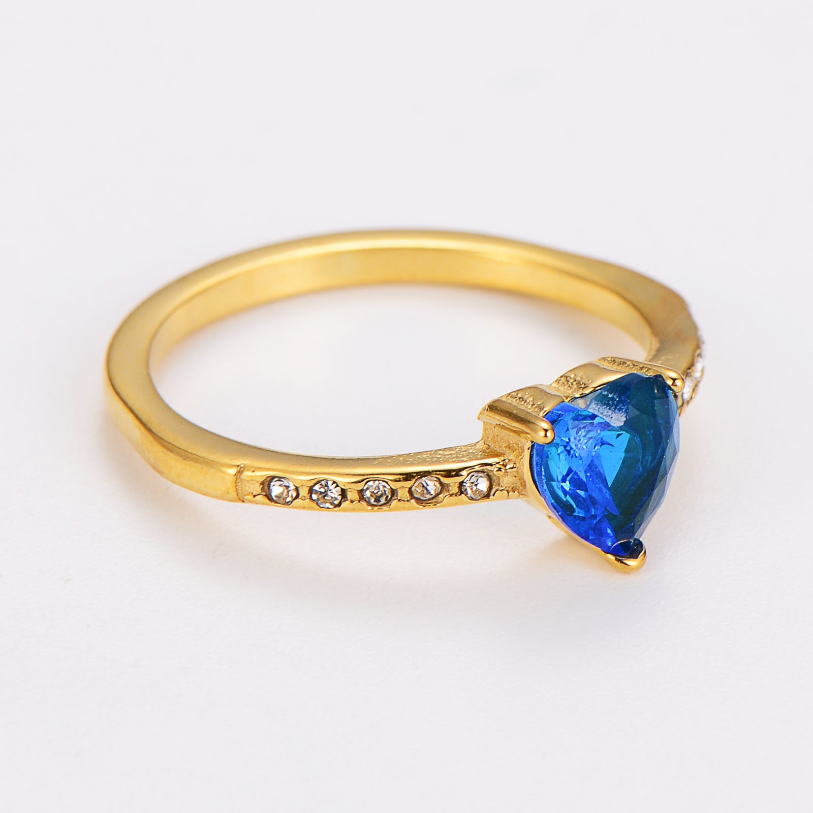 Aml Stainless Steel Inlaid Heart Zircon Colored Diamond Ring All-Match Ring