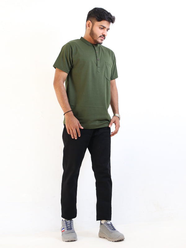 MTS08 SN Men's Half Button T-Shirt Green