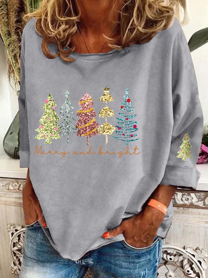 Women's  Sequined Christmas Tree Printed Casual Sweatshirt