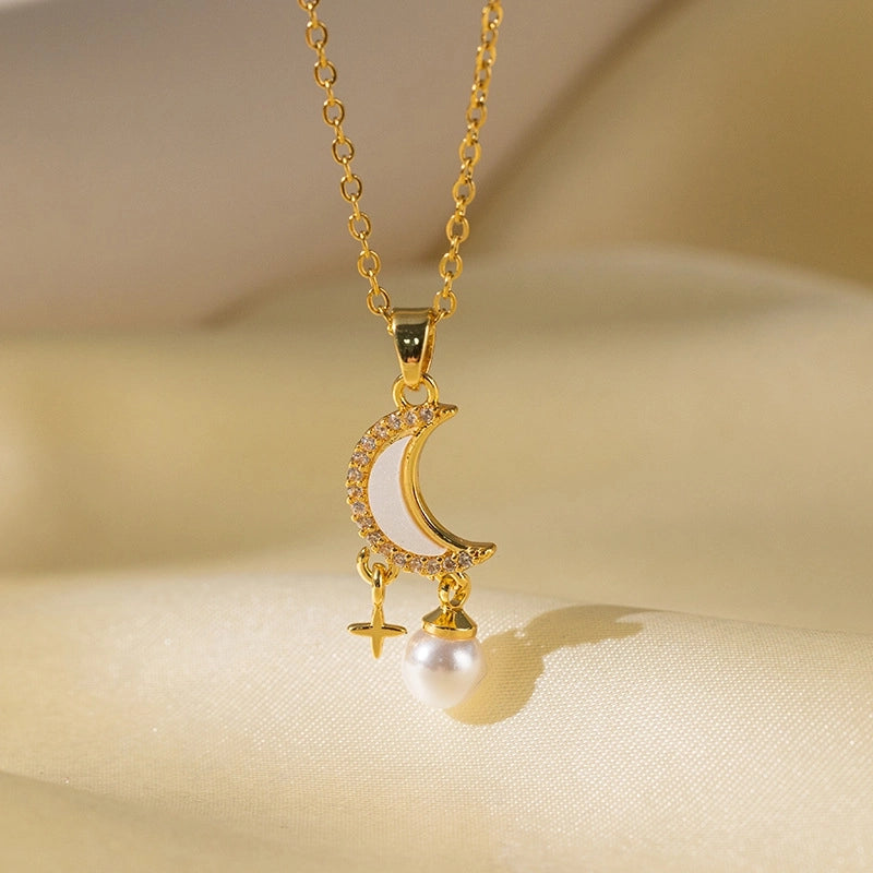 Sweet Minimalist Star Heart Shape Bow Knot Titanium Steel Zircon Plating Inlay Pendant Necklace