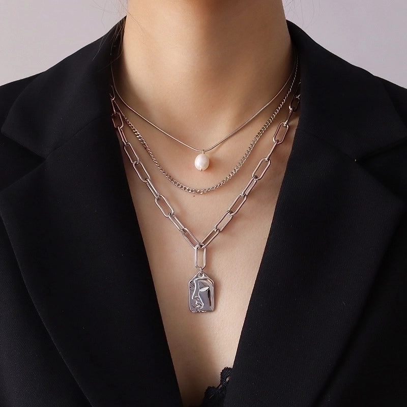 Fashion Human Face 304 Stainless Steel Freshwater Pearl 18K Gold Plated Plating Necklace