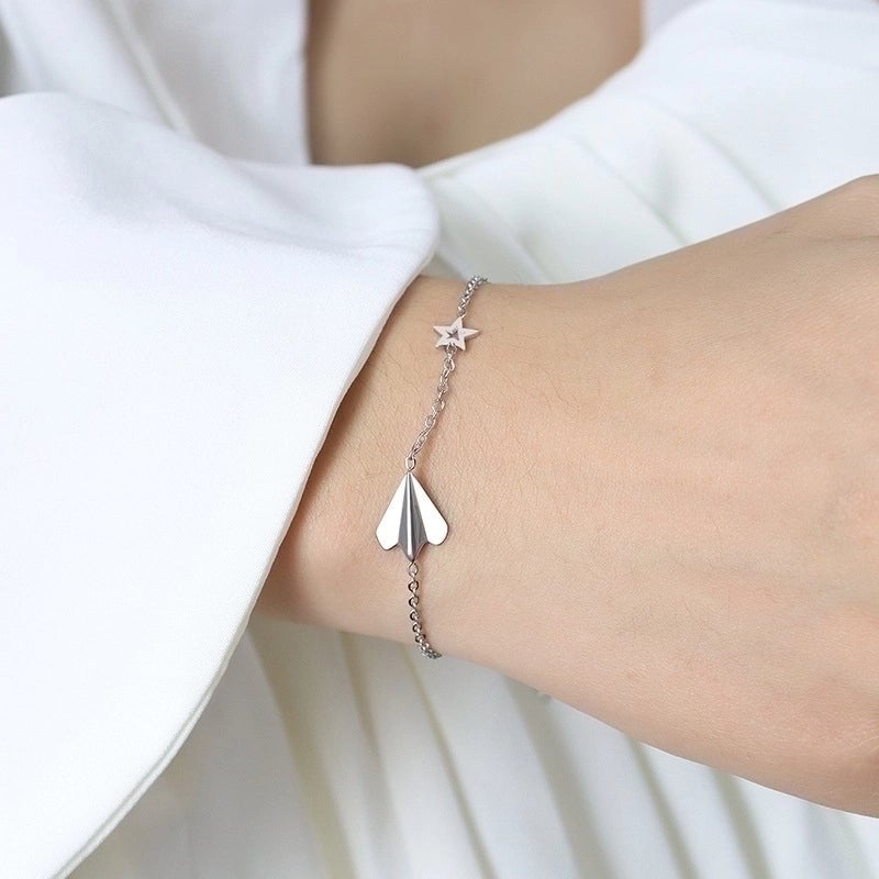 Fashion Star Airplane 304 Stainless Steel 18K Gold Plated Bracelets Necklace