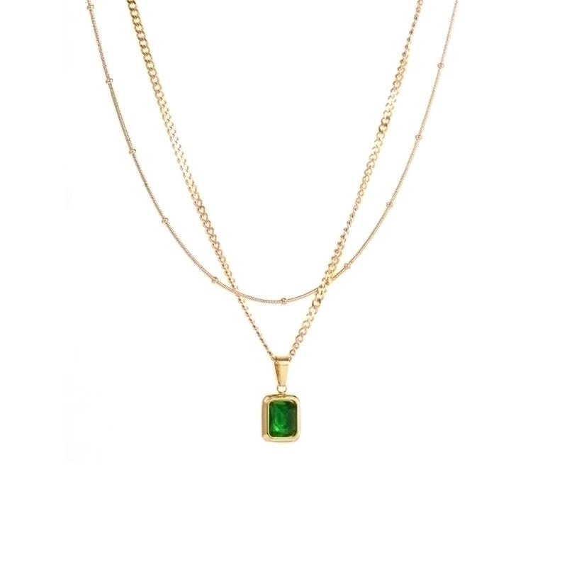 Fashion Heart Shape Rectangle 304 Stainless Steel Hollow Out Inlay Stainless Steel Necklaces