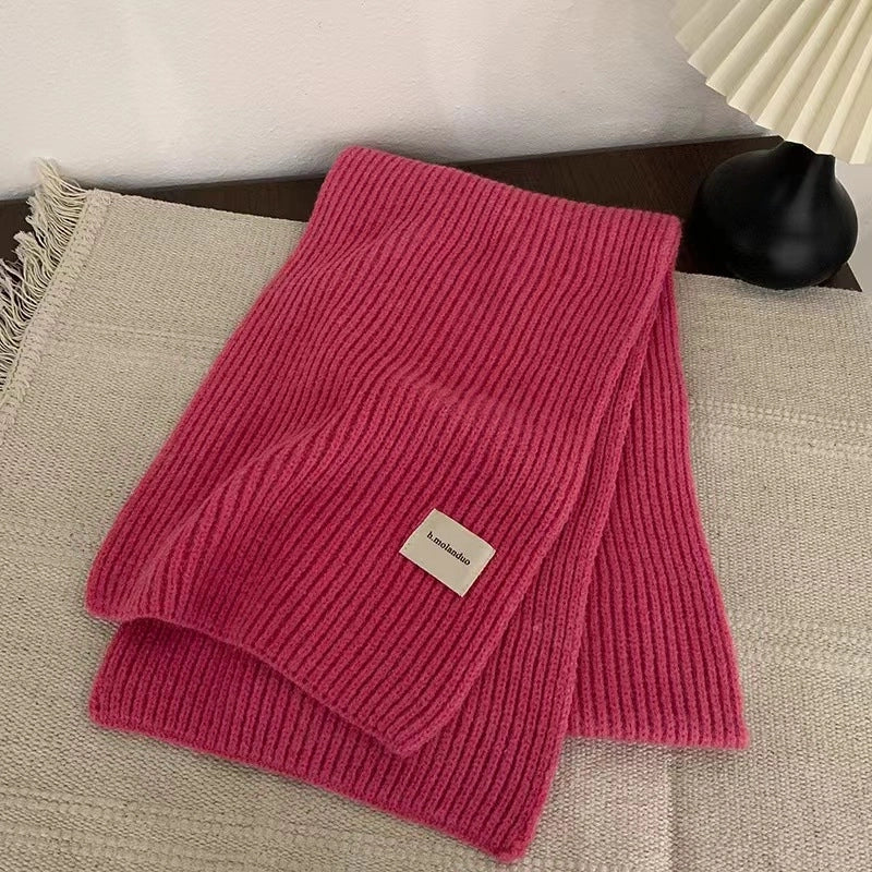 Solid Color Knitted Scarf Women's Autumn And Winter  Student Wool Warm Thickened Scarf Couple Trendy Men Couple