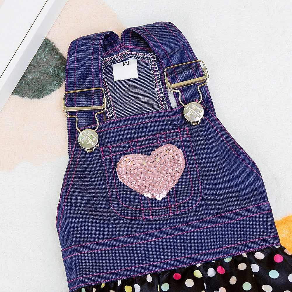 Heart Pattern Dot Denim Dog Dress