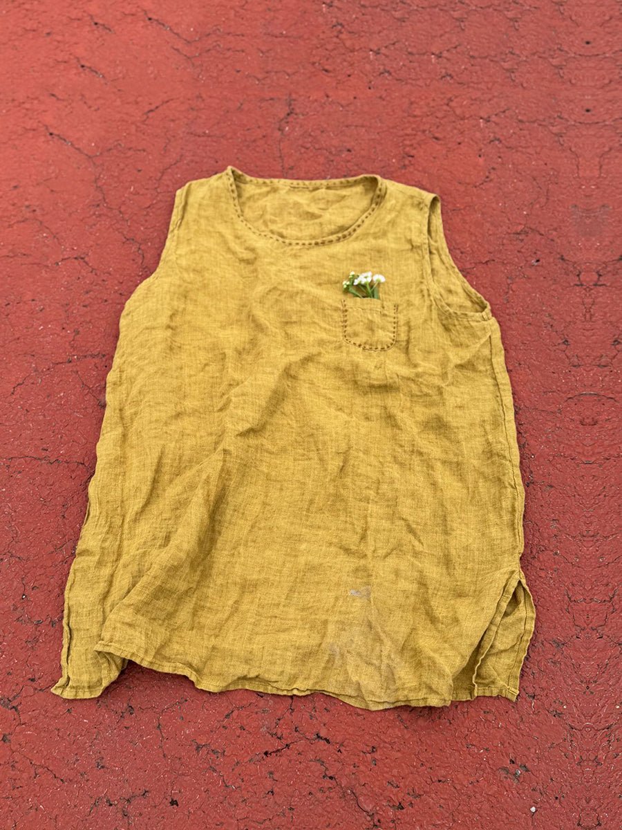 Women Summer Vintage Stitching Linen O-Neck Vest