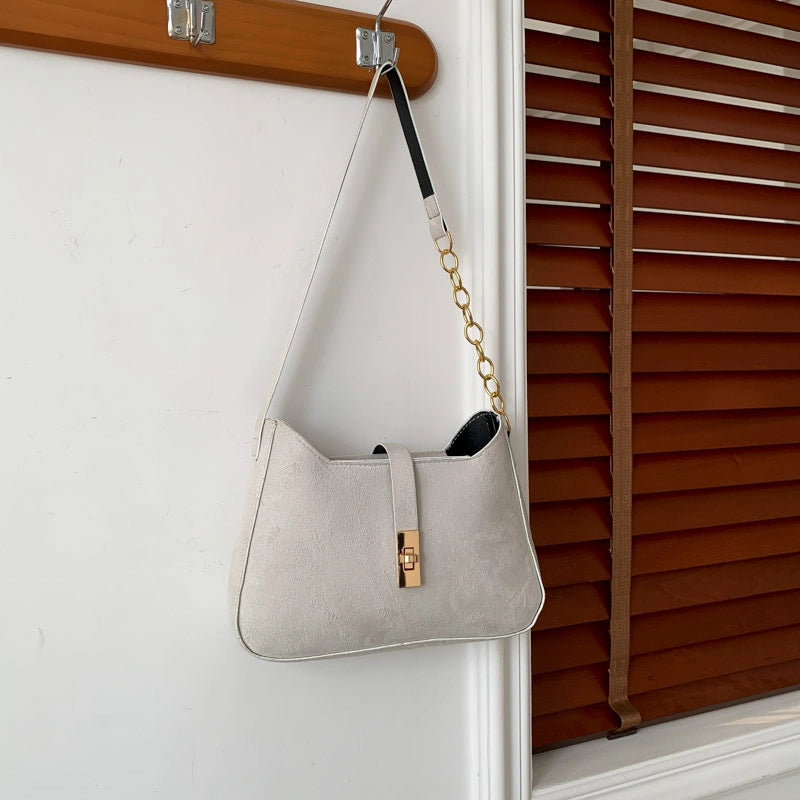 Women's Suede Solid Color Classic Style Sewing Thread Square Zipper Buckle Shoulder Bag