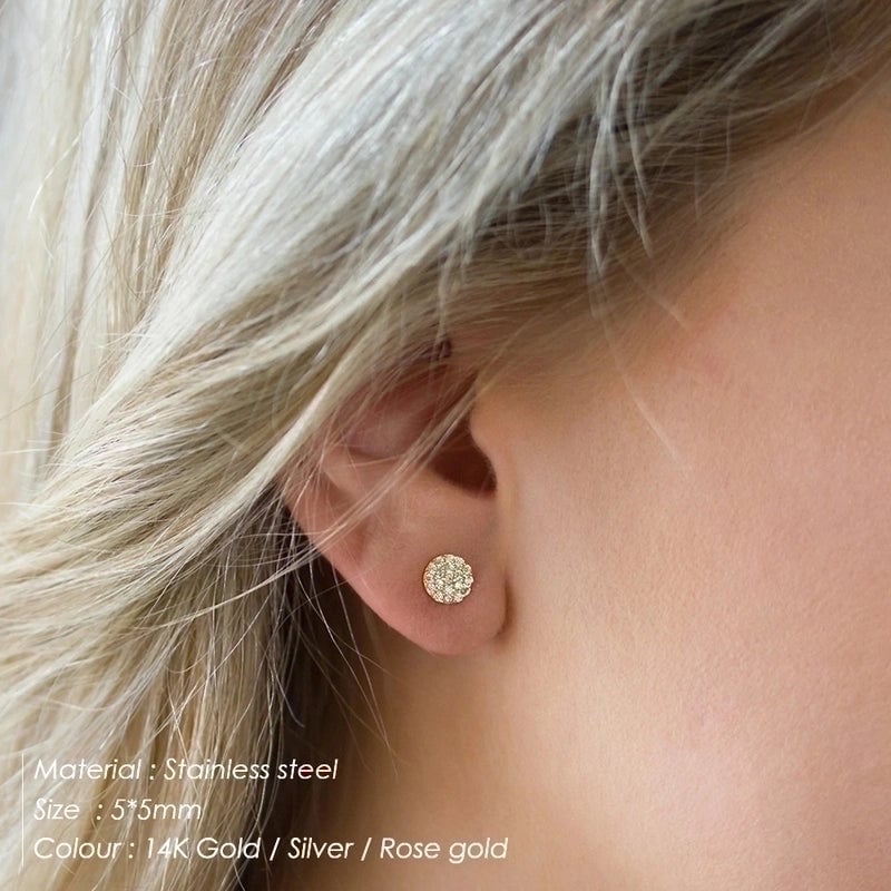 Minimalist Round Stainless Steel Inlay Artificial Diamond Ear Studs 1 Pair