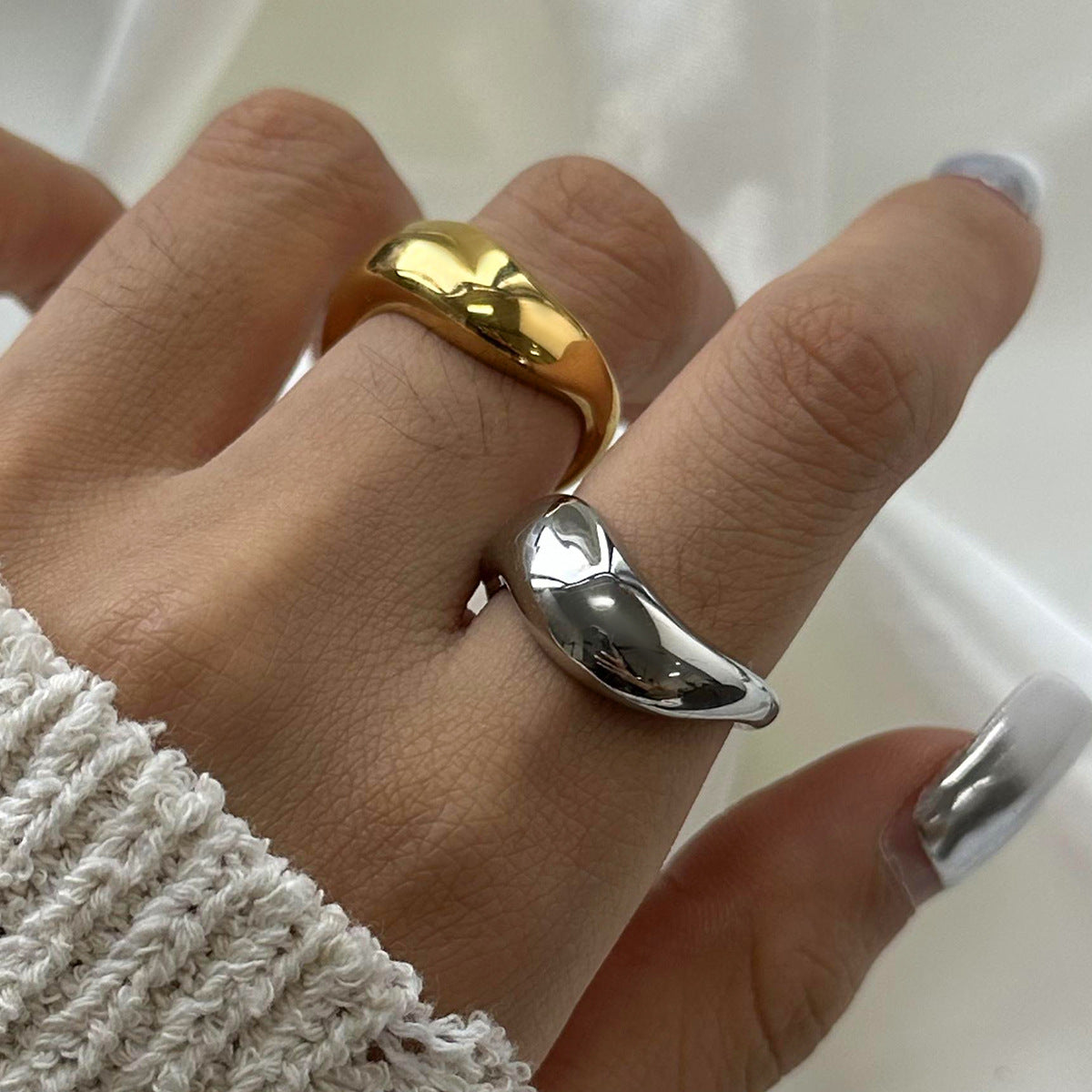 Stainless Steel Ring Niche Exaggerated Ring Titanium Steel 18K Gold Bracelet Ring