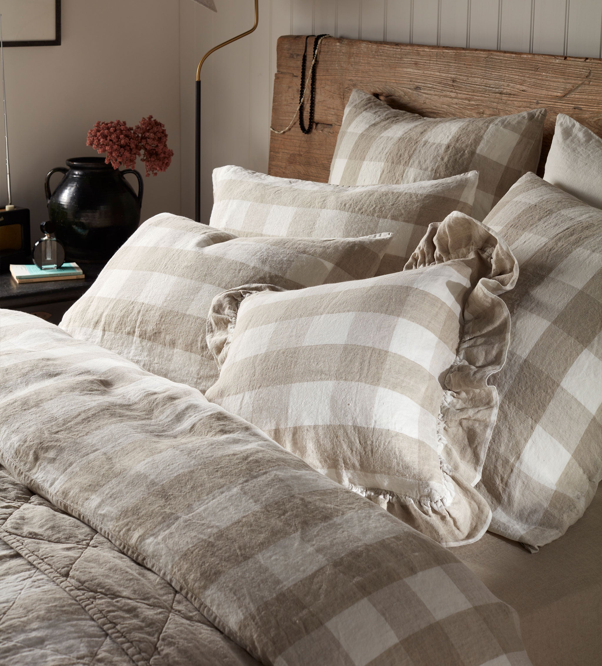 Natural Gracie Gingham 100% Linen Duvet Cover