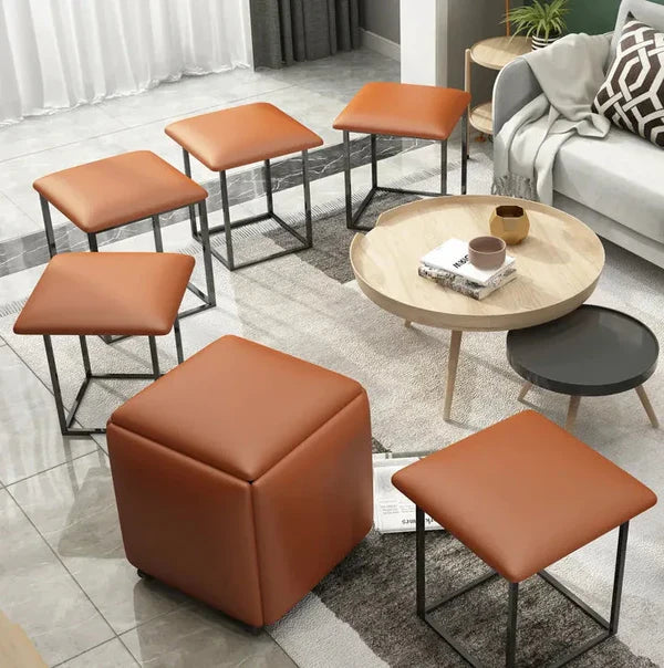 5IN1 NORDIC LEATHER OTTOMAN MULTIFUNCTIONAL STOOL STORAGE FOOT STOOL