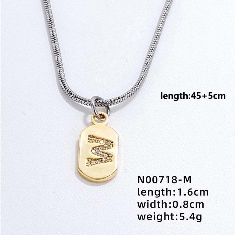 304 Stainless Steel Titanium Steel Gold Plated Minimalist Plating Chain Inlay Letter Zircon Pendant Necklace