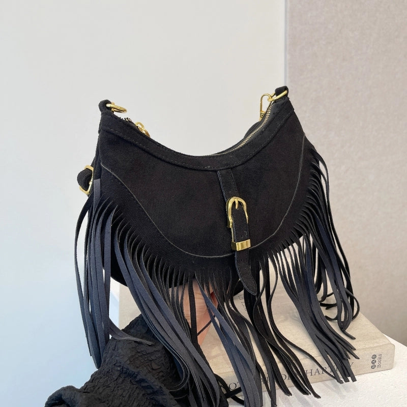 Women's Medium Pu Leather Solid Color Vacation Classic Style Tassel Dumpling Shape Zipper Crossbody Bag