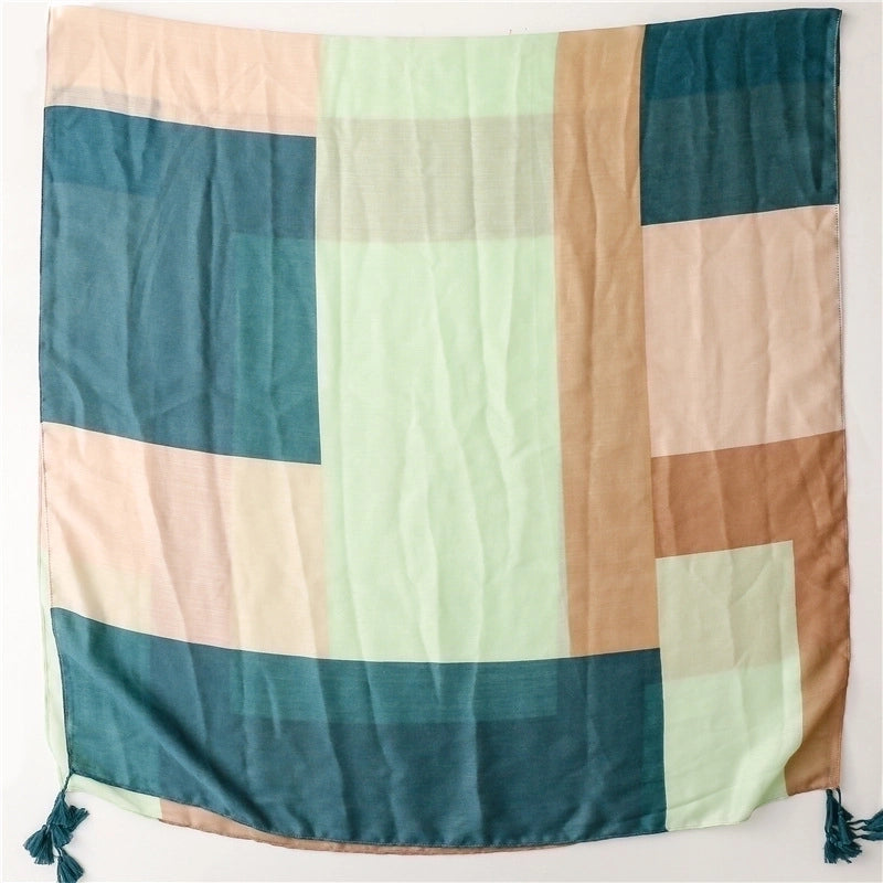 Women's Fashion Color Block Polyester Silk Scarves