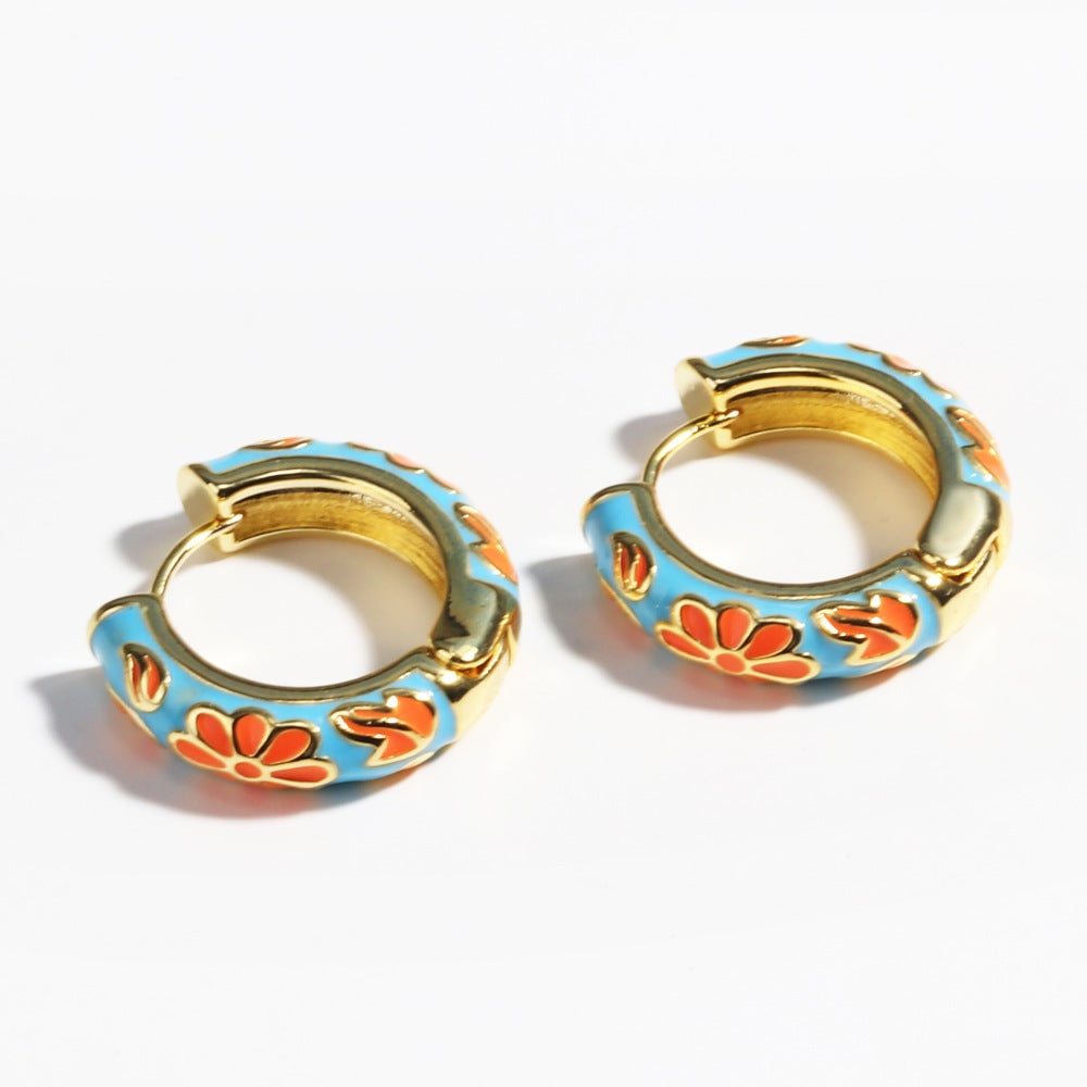 2 Pieces Flower Petal Copper Oil Dripping Earrings