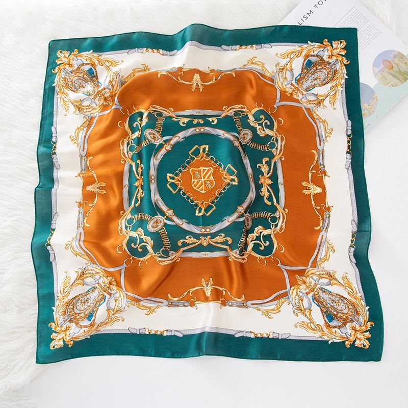Women's Lady Modern Style Classic Style Printing Square Satin Silk Scarf
