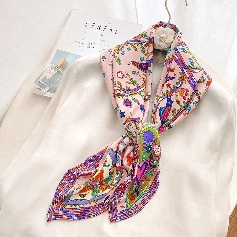 Women's Casual Vacation Minimalist Coconut Tree Satin Printing And Dyeing Flowers Silk Scarf