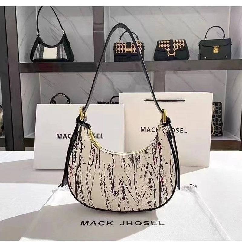 Women's Medium All Seasons Pu Leather Printing Basic Shell Zipper Shoulder Bag Underarm Bag