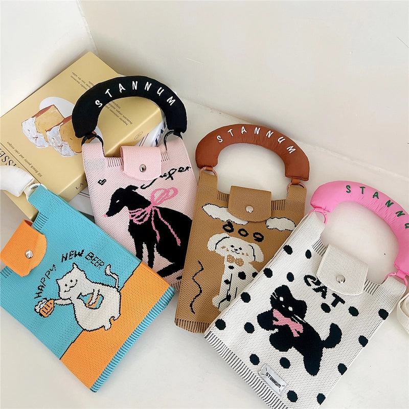 Women's Small Polyester Letter Cat Bow Knot Elegant Bucket Buckle Crossbody Bag