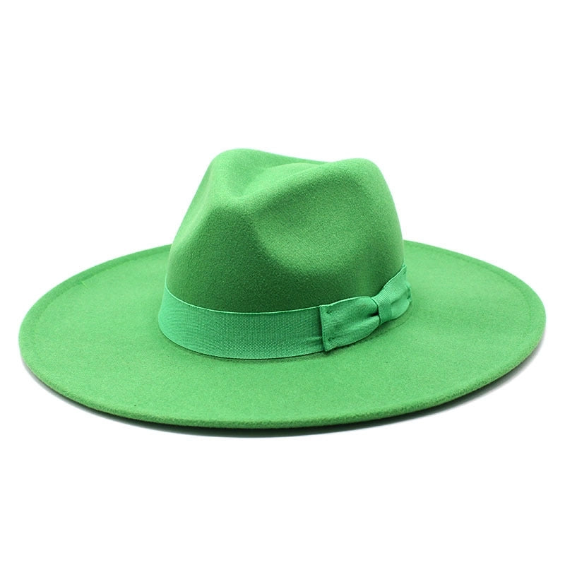 Unisex Basic Vintage Style Solid Color Bowknot Big Eaves Flat Eaves Fedora Hat