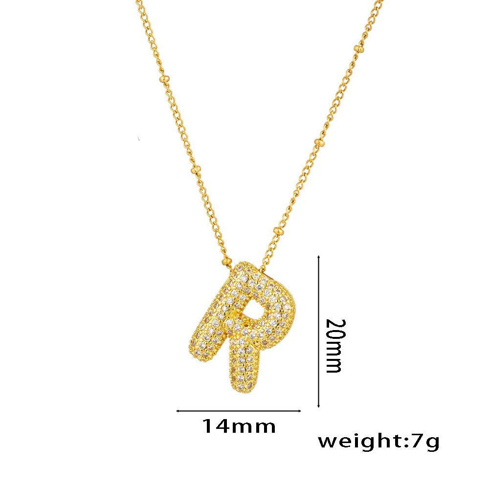 New Micro-Inlaid Zircon 26 Letter Pendant Necklace Copper Plated 18K Gold Fashionable And Classic