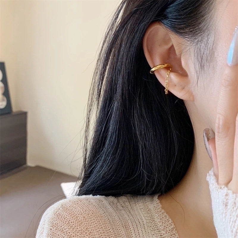 1 Pair Retro Minimalist Solid Color Chain Stainless Steel Ear Cuffs