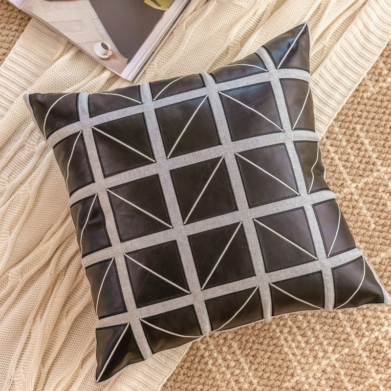 Classic Style Geometric Lattice Solid Color Pu Leather Pillow Cases Couch & Sofa Decor