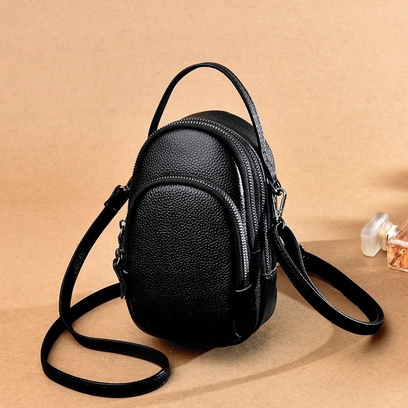 Women's Small Leather Solid Color Classic Style Zipper Shoulder Bag