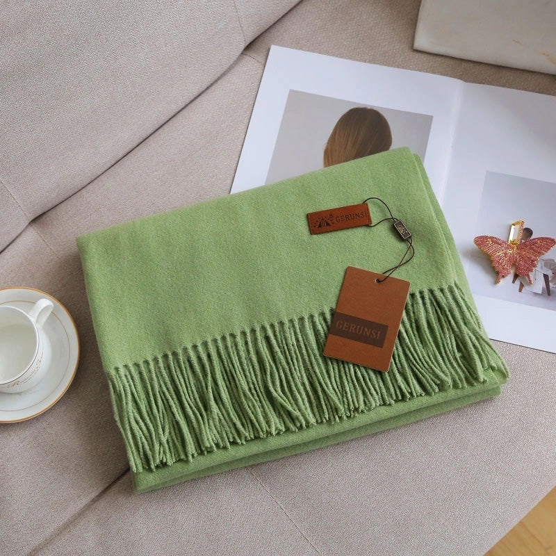 Unisex Retro Preppy Style Solid Color Imitation Cashmere Tassel Scarf