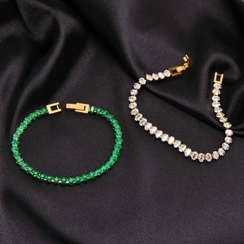 Fashion Solid Color 201 Stainless Steel Zircon 18K Gold Plated Plating Inlay Bracelets Necklace
