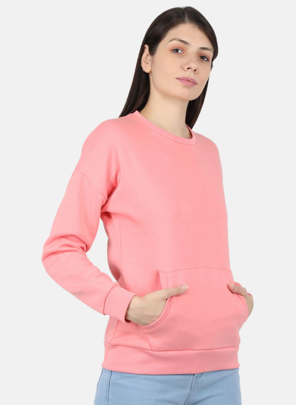 Women Pink Solid Sweatshirt